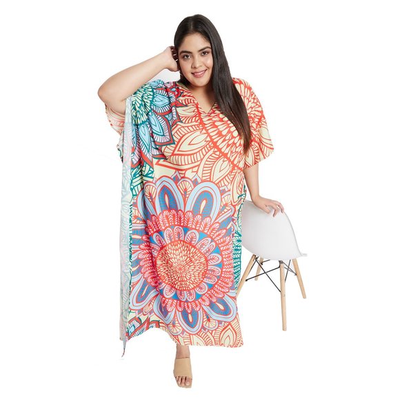 Floral Printed Multicolor Polyester Kaftan Dress for Women by Gypsie Blu - Picture 7 of 10